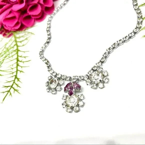 VINTAGE⚜️ANTIQUE Austrian Crystal Pavé Cluster Necklace - Picture 5 of 8